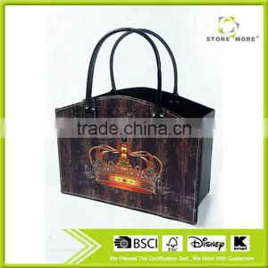 Faux Leather Crown Print Organizer Storage Basket / Magazine & Newspaper Holder Bin thumbnail-1