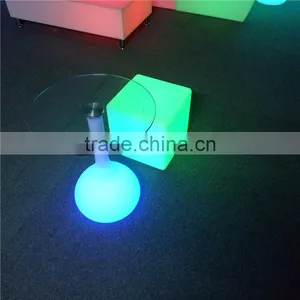 China Suplier LED Illuminated Glass Round Table and Cube Chair With Factoty Price thumbnail-2
