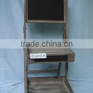 2 Tiers Antique Wood Flower Display Stand With Blackboard thumbnail-1
