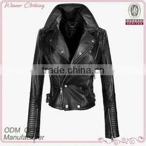 China Coat Manufacturer Modern Sexy Black Women Leather Jacket thumbnail-1
