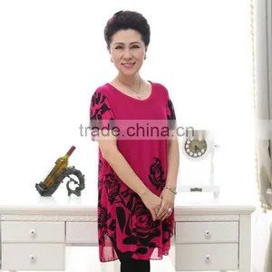 Middle Aged Women Fashion Beaded Lace Loose Printed Blouse thumbnail-6