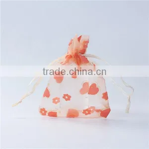 Personalized Rectangle Orange-red Heart Pattern Drawstring Organza Jewelry Bags thumbnail-1