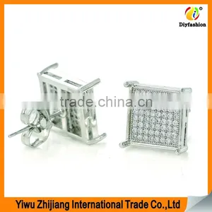 2017 New Fashion Set Auger Inlay Zircon Platinum Plating Double Square Silver Earrings thumbnail-2
