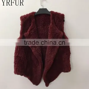 YR1028 Australia Style Lady Fur Vest Cropped Hand Knitted Real Rabbit Fur Gilet thumbnail-5
