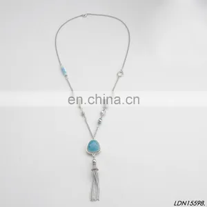 Druzy Aquamarine Gemstone Pendant Charm Necklace Silver Rhinestone Necklaces thumbnail-2