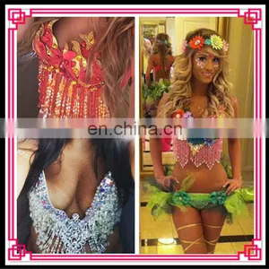 Aidocrystal Handmade Sexy Woman Big Size Rhinestone Tassel Belly Dance Sequin Ladies Bra and Panty Top thumbnail-1
