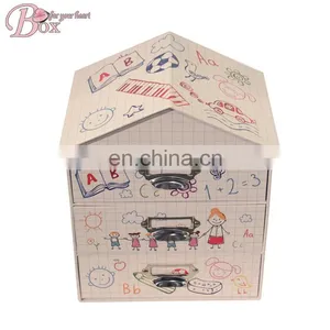 Cardboard House Shaped Drawer Clothes Office Files Storage Box thumbnail-1