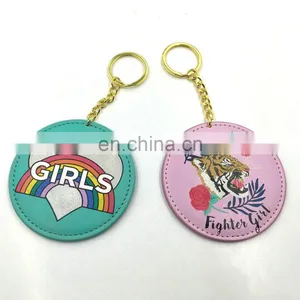 High Quality Metal Keychain With Round PU Pocket Mirror thumbnail-5