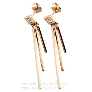 Queen′s Jewellery Fashion Stainless Steel Letter Square Tassel Long Earrings Rose Gold Earring thumbnail-2