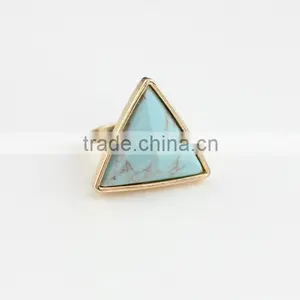 Fashion Triangle Turquoise Gemstone Inlay Gold Ring for Girls thumbnail-4