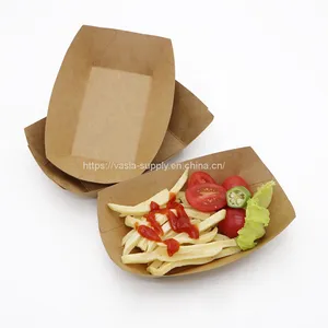 Hot Dog Kraft Paper Trays-Brown Food Serving Tray Printed Paper French Fries Container for Restaurant thumbnail-1
