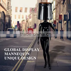 Fashional Window Display Model With Lamp Shape Head Black Female Women Fashion Mannequin thumbnail-3
