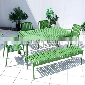 Dining Table And 4 Chairs Metal Dining Single Bench Chair And Table With Green Color thumbnail-4