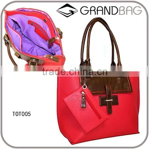 Vibrantly Mixed Color Leather Lady Hand Bag Tote Bag Handbag With Detachable Zipper Pouch thumbnail-1