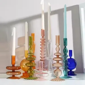 Wholesale Cheap Wedding Decorations Nordic Colored Candlestick Romantic Candelabras Candle Stand Glass Candle Holders thumbnail-1
