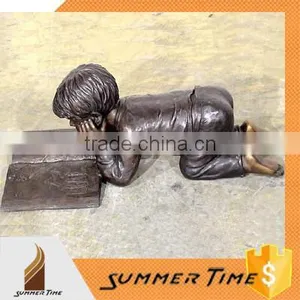 Reading Book on the Ground Boy Bronze Sculpture thumbnail-1