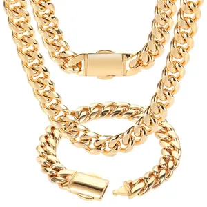 Stainless Steel Hip Hop Jewelry Bracelets for Men Gold 18K Gold Plated Pulsera Cubana Bracelet Custom Logo thumbnail-1