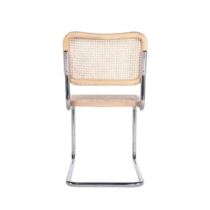 Mid-Century Modern Cesca Side Chair, Marcel Breuer Replica Rattan Dining Chair With Polished Chrome Steel Frame for Commercial & Home Use thumbnail-3