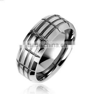 Grid Pattern Tungsten Geometric Band Ring 8mm With Free Engraving, High Polished Tungsten Power Ring For Men thumbnail-1