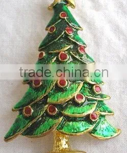 Green Enamel Christmas Tree Brooch With Red Green Rhinestone thumbnail-1