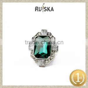 Imitation Green Gemstone Rings Fashion Alloy Rhinestone Ring thumbnail-1