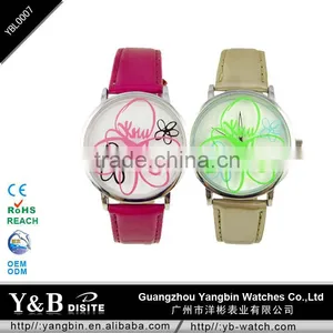 Europe Elegant Clear Flower Painting Women Leather Strap Watch thumbnail-1