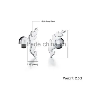 2016 Fashion Earring Designs Pictures 316L Stainless Steel Black Leaf Ladies Cute Earring thumbnail-6