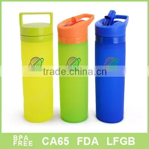 Colorful Silicone Water Bottle With Straw and Loop Lid thumbnail-1
