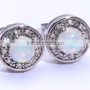 Women 925 Sterling Silver Round White Opal Diamond Stud Earrings Jewelry Quality Choice thumbnail-4