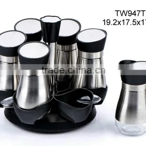 TW947T2 6pcs Glass Spice Jar Set With Stainless Steel Casing and Plastic Stand thumbnail-2