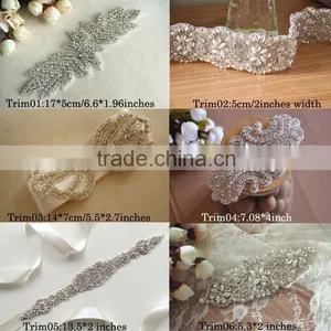 New Design Bridal Beaded Rhinestone Trimming Applique For Wedding Sash Crystal Bridal Applique For Wedding Dress thumbnail-2