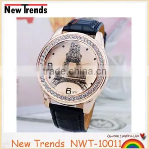 2016 Classical and Fashionable Eiffel Tower Rhinestone Leather Wrist Watch thumbnail-6