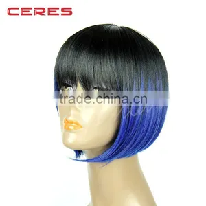 Short Hair Wig Straight Black Root Blue Ombre Synthetic Bob Lace Front Wigs for Women thumbnail-5