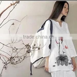 Wholesale Custom High Quality White Large Capacity Sling and Double Shoulders Cotton Canvas Yoga Bag Backpack thumbnail-5