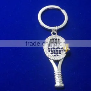Factory Price Exported Tennis Racket Silver Color Surface Plating Zinc Alloy Keychain thumbnail-2