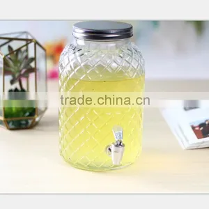 Pineapple Glass Beverage Dispenser With Tap and Metal Lid thumbnail-1
