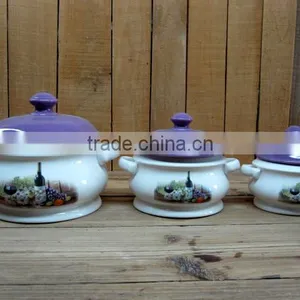 Ceramic Biscuit Canister With Handle and Purple Lid thumbnail-1
