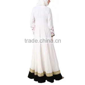 Islamic Clothing Hijab Muslim Wear White Chiffon Embroidered Woman Abaya thumbnail-4
