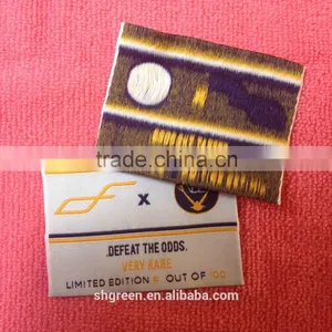 Dark Brown Basis Shiny Golden Metallic Thread Logo Woven Patches thumbnail-6