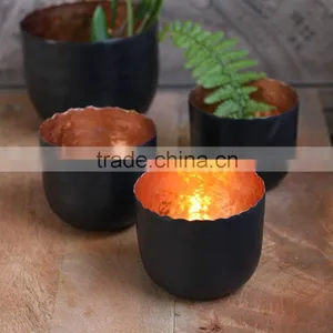 Black Matt Votive With Gold Inside Hammered Votive T-light Holder thumbnail-1