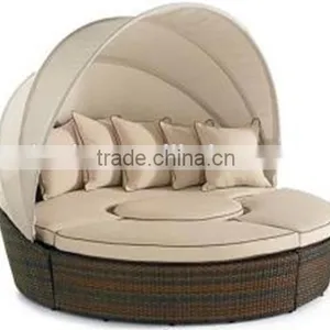 Outdoor Patio Sofa Furniture Round Retractable Canopy Daybed Brown Wicker Rattan thumbnail-1