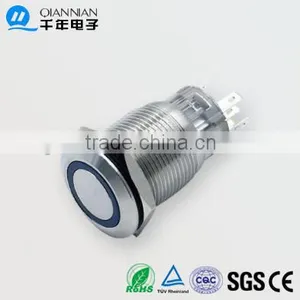 QN19-S1 19mm Ring Type Momentary|Latching Flat Head Pin Terminal Waterproof Metal Push Button Switch thumbnail-1