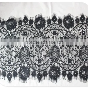 Good Price 44cm Width Polyester Floral Eyelash Black Lace Trim for Sale thumbnail-2