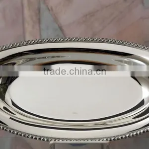Silver Plated Oval Dish Tray , Decorative Food Tray, Airlines Tray, Arabic Metal Trays, Party Food Service Trays, Wedding Tray thumbnail-1
