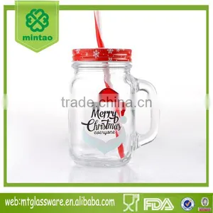 16oz Christmas Mason Jars Healthy Snacks With Lid Straw With Handle thumbnail-1