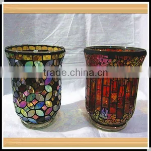 Home Decor Colored Mosaic Style Hurricane Glass Candle Holder thumbnail-3