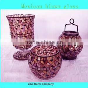 Wedding Decoration Glass Handicraft Cheap Colored Vase Mosaic Mexican Blown Glass thumbnail-1