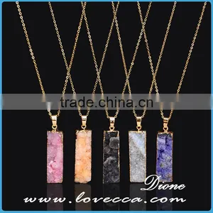 Gold Plated Retancgle Raw Agate Crystal Jewelry Druzy Geode Necklace thumbnail-1