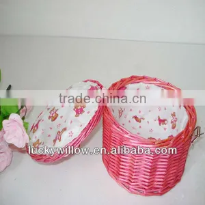 Cylindrical Cosmetic Wicker Basket Small Storage Basket With Lids thumbnail-1
