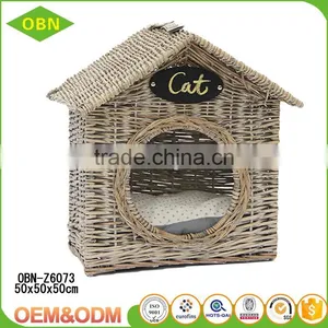 Custom Eco-friendly Material Pure Handmade Comfortable Rattan Indoor Wicker Cat House or Pet Basket thumbnail-1